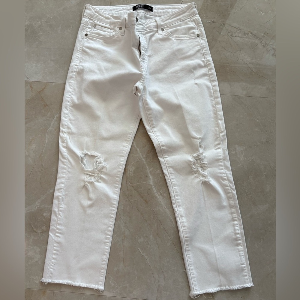 Just Black White Distressed Denim Mid Rise Skinny Jeans Size 27P Cotton Blend